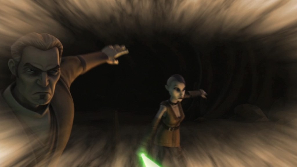 Asajj Ventress entrenando con Ky Narec. 